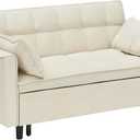 Modern Velvet Sofa Pull-Out Bed 3-in-1 Convertible Small Love Seat with Back and Pillows Beige Fabric Sofa Bed for Living Room Guest Room Apartment 55x33x32