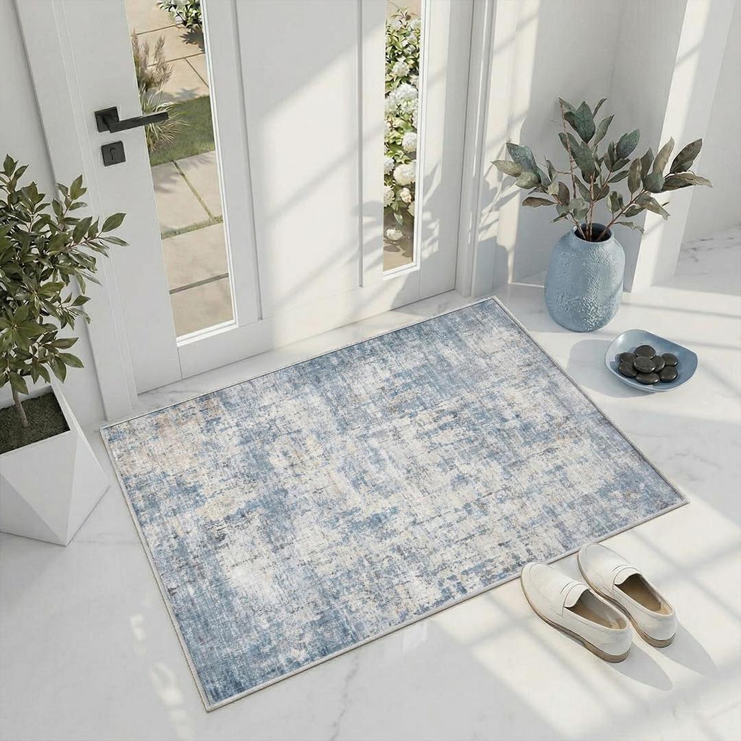 2x3 Rug for Entryway Hallway-No Slip Soft Carpets Modern Abstract Coastal Indoor Floor Stain Resistant Carpet for Bedroom Dining Room Farmhouse Nursery Home Office Blue