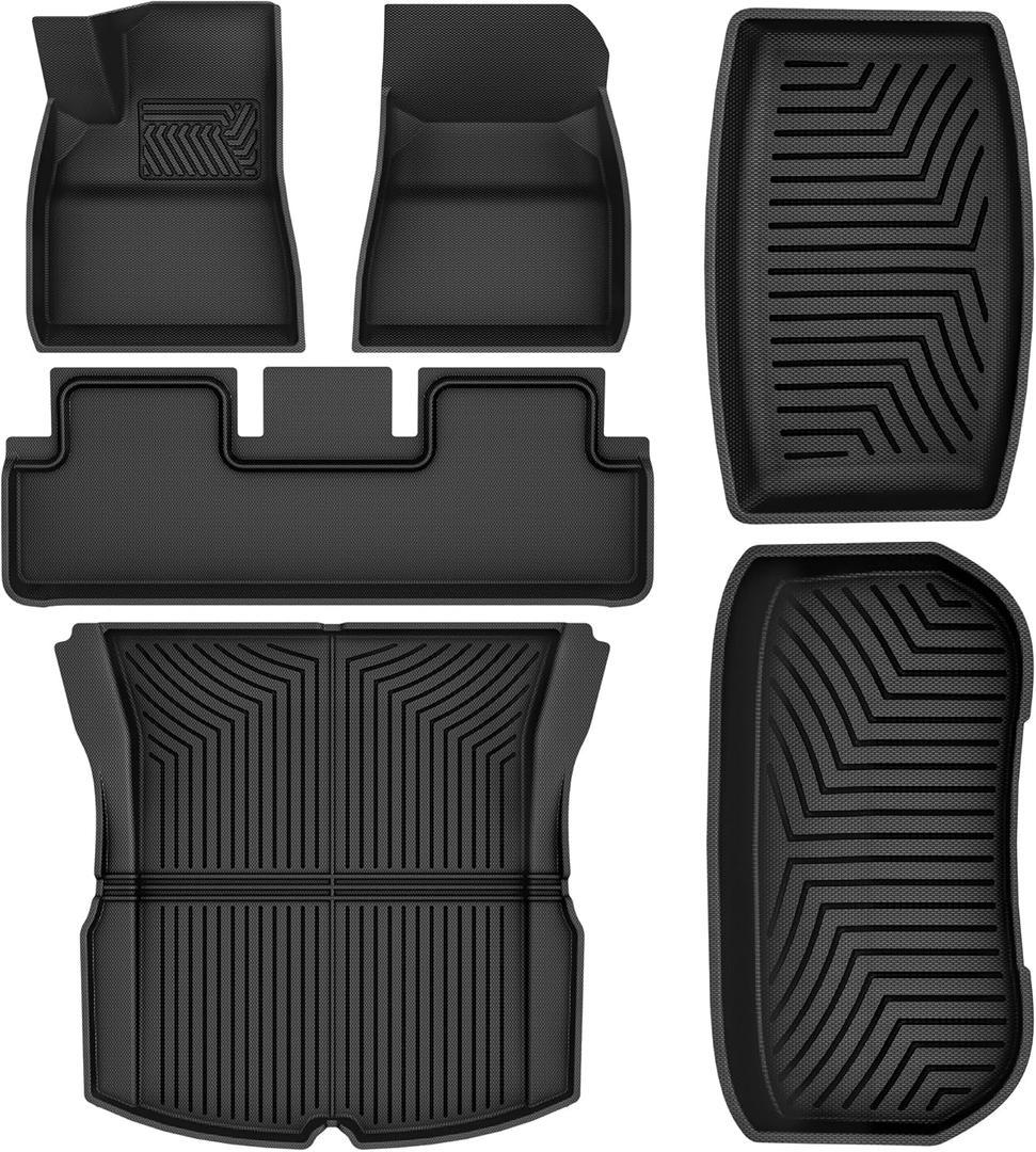 OEDRO Floor Mats Fit for Tesla Model 3 Highland 2024 2025, All Weather Waterproof Accessories for Model 3 Floor Mats, Rear Trunk Mat Cargo Liners