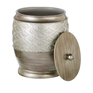 Creative Scents Dublin Silver Small Bathroom Trash Can with Lid 1.26 Gal / 4.8L - Brushed Silver Oval Garbage Can - Decorative Waste Basket for Bathroom Decor - Durable Wastebasket for Paper/Diaper