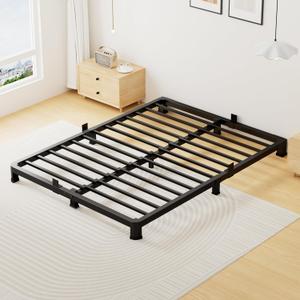 4 Inch Queen Bed Frame Low Profile, Heavy Duty Metal Platform Bed Frame with Round Corner Legs, Sturdy Mattress Foundation, No Box Spring Needed, Easy Assembly, Noise Free, Black