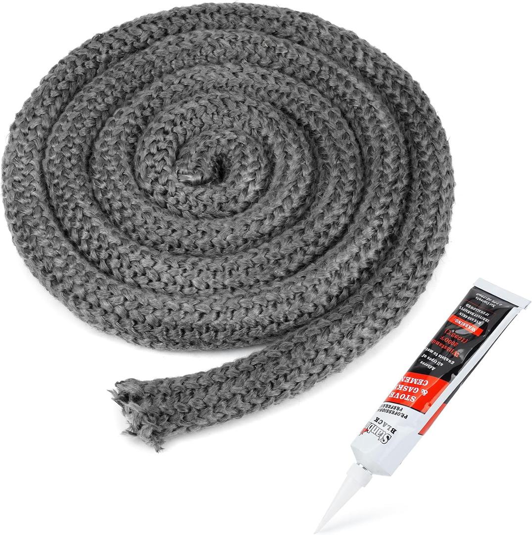 Stanbroil Wood Stove Gasket, 1" x 84" Graphite Impregnated Fiberglass Rope Seal and High-Temperature Cement Gasket Kit Replacement for Wood Stoves Door