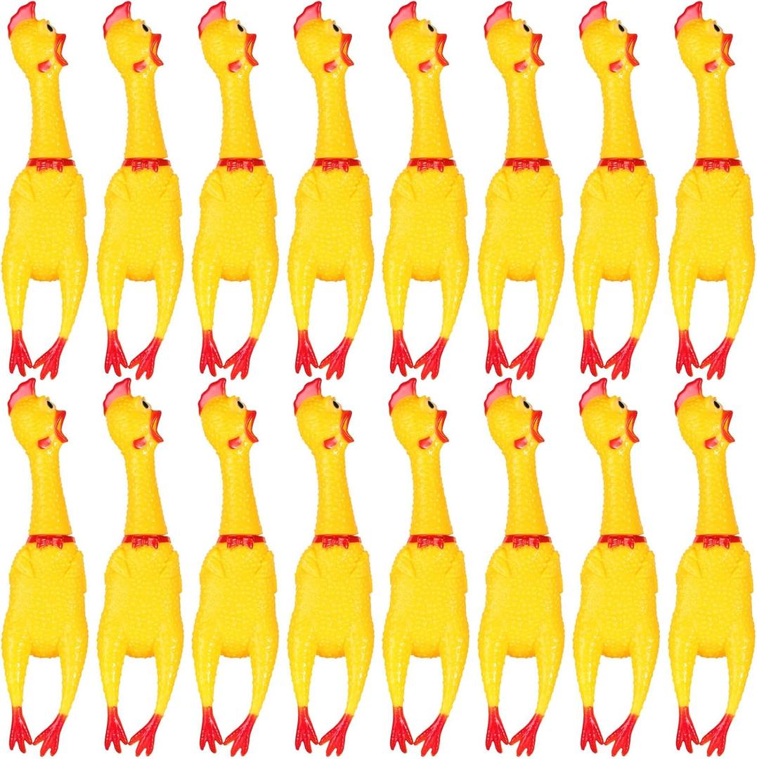 Sratte 16 Pack Screaming Chicken Toys Bulk Large Rubber Squeaking Chicken Toys for Pet Chew Gifts Prank Novelty Toy(15 Inch,Yellow)