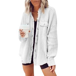 chouyatou Women's Loose Fit Batwing Sleeve Waffle Knit Button Down Shirt Shacket Tops XXL