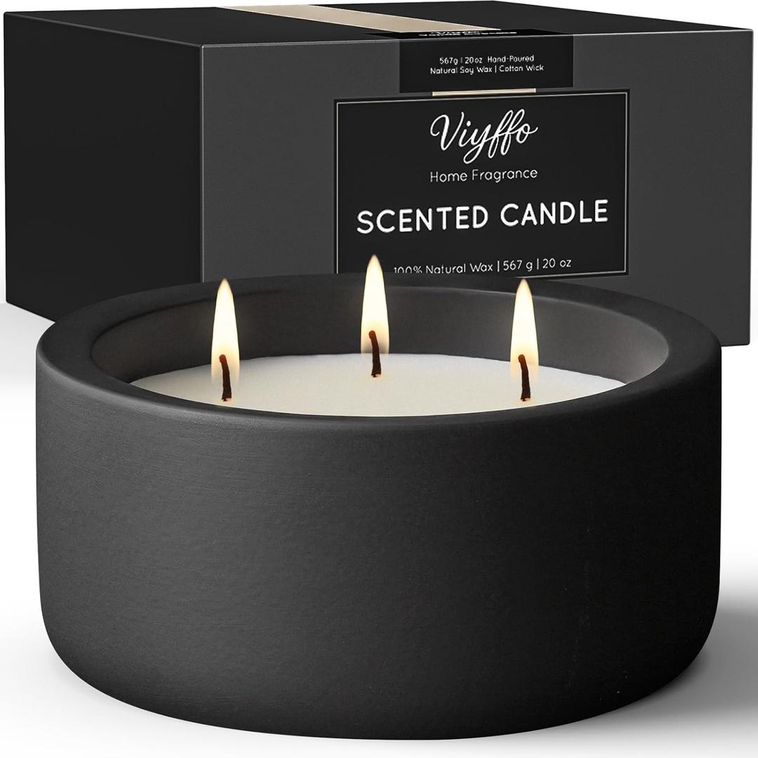 Viyffo 20oz Large Scented Candle  Eucalyptus & Rosemary, 3 Wick Non Toxic Soy Candle, Matte Black Ceramic Jar, Luxury Home Fragrance for Men, Elegant Winter Dcor & Premium Valentines Day Gift