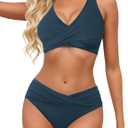 Women Twist Front Bikini Sets Two Piece Swimsuit Criss Cross Tie Back Bathing Suit (Blue, S)