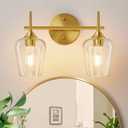MOKATNG 2-Light Bathroom Light Fixtures, Gold Vanity Lights for Bathroom with Clear Glass, Bathroom Lighting Fixtures Over Mirror, Modern Wall lamp for Cabinet Hallway
