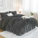 Andency Faux Fur Dark Grey Comforter Full Size, 3 Pieces Fluffy Fuzzy Plush Gray Bedding Comforter Set (1 Shaggy Velvet Comforter & 2 Pillowcases), Soft Puffy Comfy Bedding Set