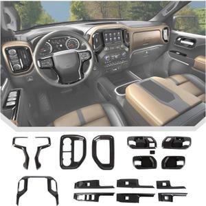 JeCar 16pcs Carbon Fiber Interior Trim Kit for 2019-2021 Chevrolet Silverado Interior Accessories