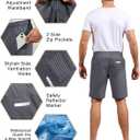 Mens Shorts Waterproof Quick Dry Slim Fit Athletic Running Gym Training Zipper Pockets for Basketball Tennis (Gray, M)