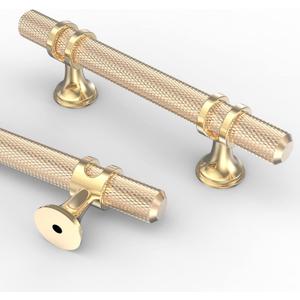 Asidrama 10 Pack 3 Inch(76mm) Knurled Brushed Brass Kitchen Cabinet Handles, Glod Cabinet Pulls Kitchen Cabinet Hardware Cupboard Handles Drawer Pulls
