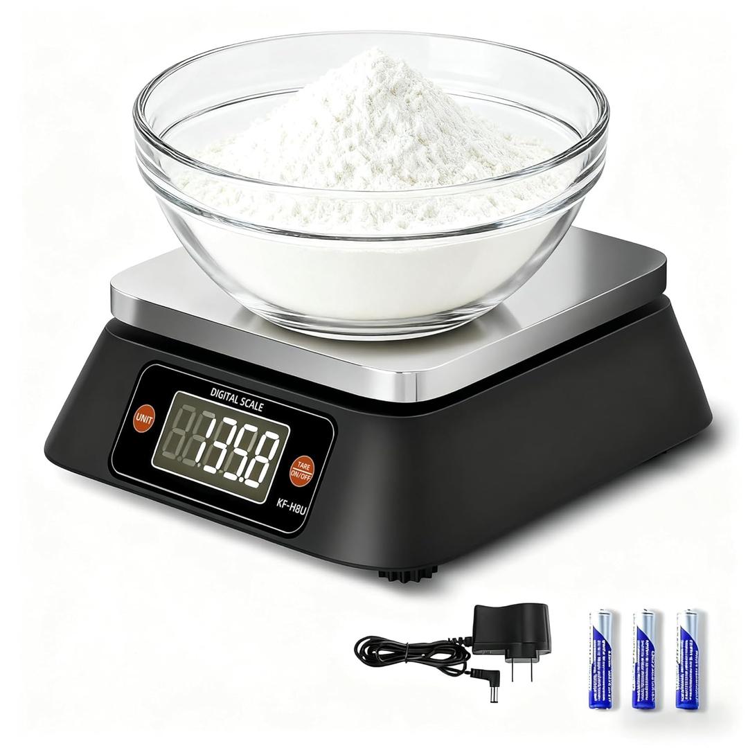 Kitchen Scales Digital Weight Grams and Ounces, YONCON KF-H8U Food Scale for Bakers, Candle and Soap Making, Baking Scale with Stainless Steel Large Platform, 22lb, 3*AA Batteries and AC Power Adapter