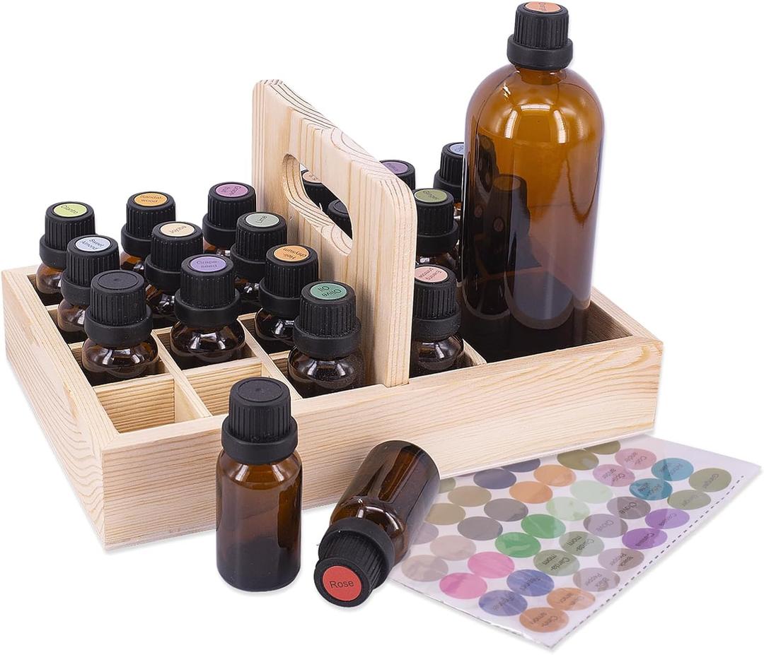 Essential Oil Storage Box Wooden Essential Oils Display Organizer Stand Holder for 15 ml Bottles Nail Polish Collection. (21 Slots)