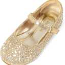 DREAM PAIRS Toddler Girl's Dress Shoes Mary Jane Rhinestone Ballerina Flat for Party, Birthday, Performance, Wedding (Gold)