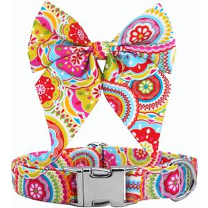 Dog Collar and Bow Tie for Girls Floral Collar Trendy Sailor Bowtie Collar New Puppy Gift (M)
