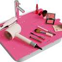 Bathroom Sink Cover for Counter Space, Foldable Silicone Sink Mat Makeup Organizer Mat Space Saver, Womens Gifts for Valentines RV Camper Travel Must Haves Accessories, Pink