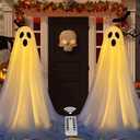 DAZONGE 2 Packs Halloween Decorations Outdoor, Spooky Halloween Ghost Decor with Remote String Lights Battery Operated, Easy to Assemble Ghost Decorations for Front Porch Yard