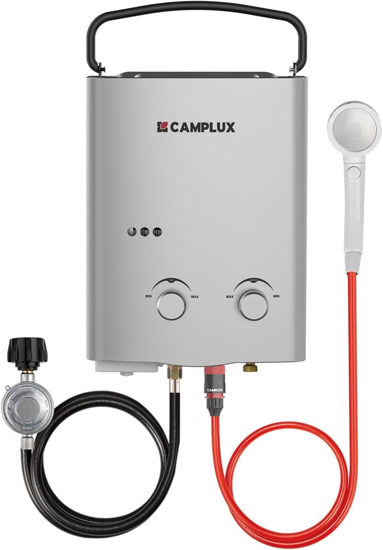 CAMPLUX 1.32 GPM Tankless Water Heater Portable, 5L Outdoor Propane Water Heater for Camping Trip with Overheating Protection, AY132G, Gray