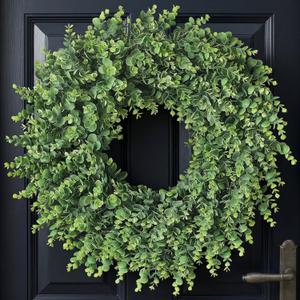 24" Real Touch Artificial Eucalyptus Wreath for Front Door - Fake Greenery Wreath with Realistic Feel, Faux Plant Wreath for Front Door Wall Windows Farmhouse Home Decor