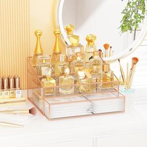 Perfume Organizer For Women, 3 Tier Clear Perfumes Stand for Dresser, Tempered Glass Cologne Display Shelf for Bedroom, Suitable for Storing Perfume, Cosmetics, Skin Care Products, Cupcakes, Figures