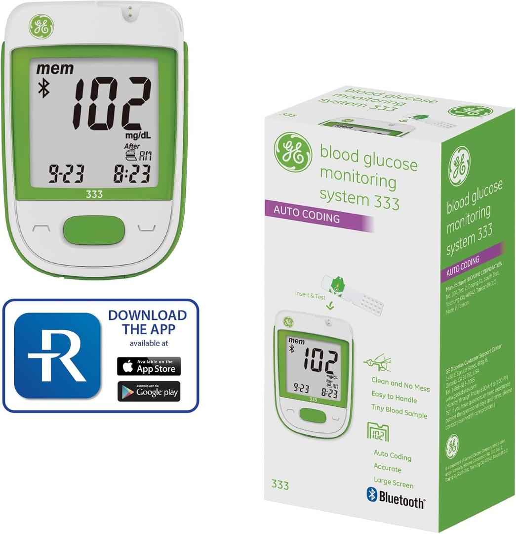 GE333 Smart Blood Glucose Monitoring System | Glucometer | Auto Coding | 5-Second Results | Bluetooth Rightest CARE App Connection | Easy-to-read Display GE333 Smart Blood Glucose Monitoring System | Glucometer | Auto Coding | 5-Second Results | Bluetooth Rightest CARE App Connection | Easy-to-read Display
