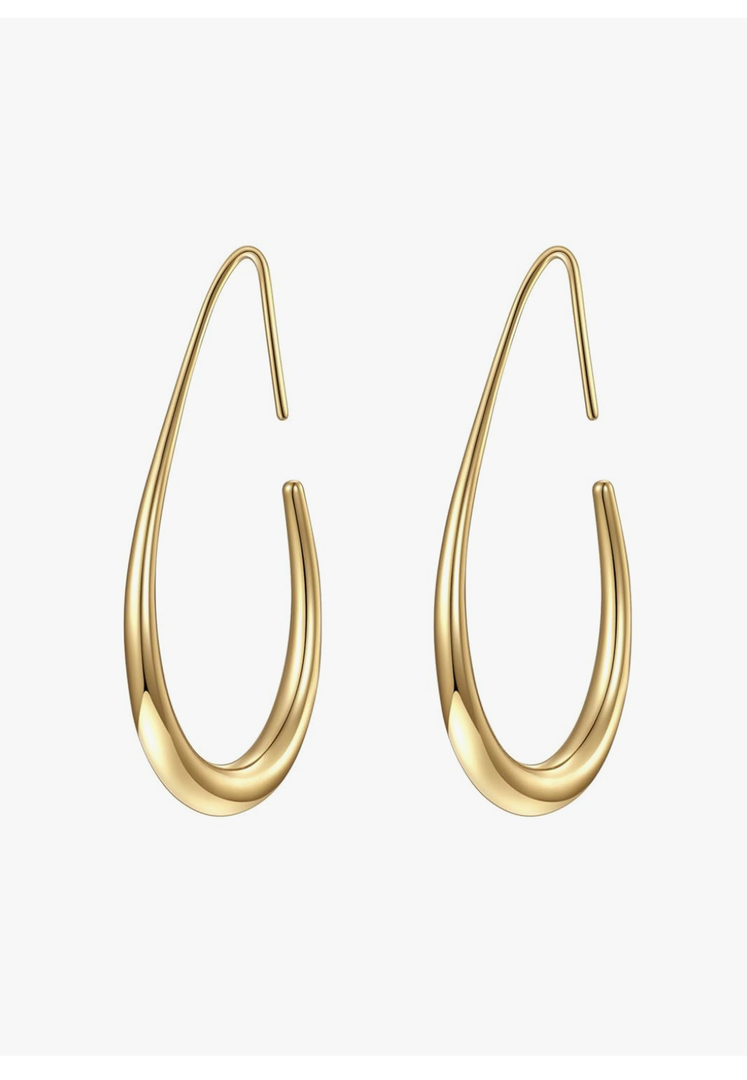 ightweight Teardrop Hoop Earrings for Women - 14k Gold/White Gold Plated Large Oval Pull Through Hoop Earrings High Polished Statement Jewelry Gift for Women