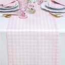 Solino Home Linen Gingham Table Runner 60 Inches - 100% Pure Linen Marshmellow Pink Checkered Table Runner 14 x 60 Inch Ideal for Dresser and Coffee Tables, Mothers Day, Spring, Easter