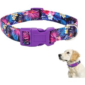 TDTOK Floral Girl Dog Collar for Small Medium Large Dogs, Adjustable Soft Cute Flower Pink Dog Collar Fancy Dog Collars for Girl Boy Dogs with Plastic Buckle
