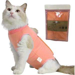 Cat Recovery Suit Female Kitten Onesie for Cats After Surgery Female Spay Surgical Abdominal Wound Skin Diseases Cone Collar Soft Alternative Wear (Orange, M)
