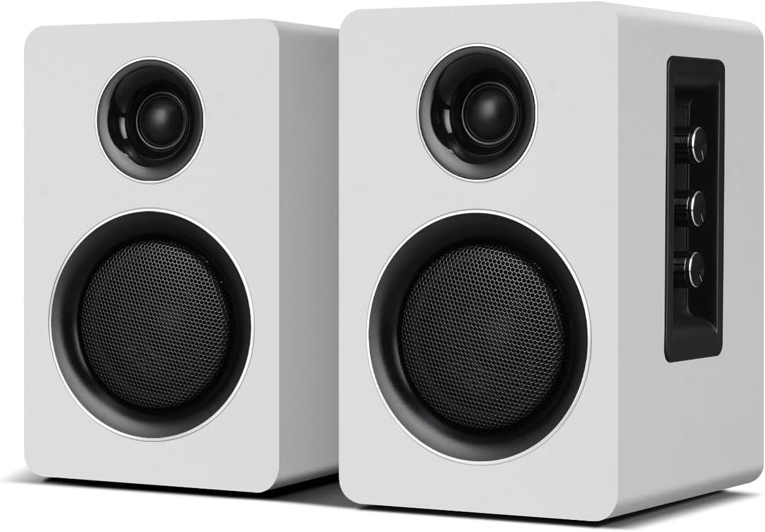 Computer Speakers for Desktop PC, Active Bookshelf Speaker with 3" Carbon Fiber Woofer and Silk Film Tweeter, Supports Bluetooth 5.3, USB-C, AUX/RCA Input for Record Player TV - White Stereo Set