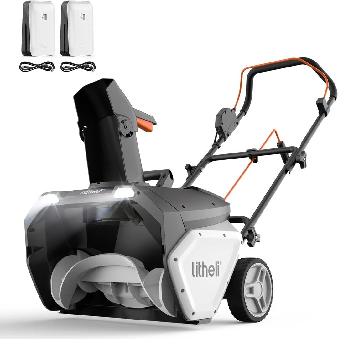 Litheli 2X20V Cordless Snow Blower, 20 Inch Snow Thrower with 4.0Ah Battery, Electric Snow Blowers with LED Spotlight and Brushless Motor for Walkways and Driveways