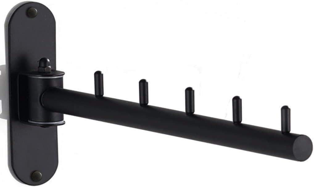 Folding Wall Mounted Clothes Hanger Rack with Swing Arm, Foldable 180Rotation, Stainless Steel 304 Folding Clothes Hanger Drying Rack Rod, for Laundry Room Valet Hook (Black)