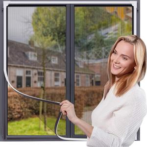 Adjustable Magnetic Window Screen Replacement - Customizable 48 x 44 DIY Fiberglass Grey Mesh with White Frame, Perfect Fit for House Windows, Durable Insect Screens for Fresh Air Ventilation