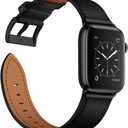 OUHENG Leather Bands Compatible with Apple Watch Band 49mm/46mm/45mm/44mm/42mm, Genuine Leather Strap Compatible with iWatch Ultra 3/2/1 & Series 11/10/9/8/7/6/5/4/3/2/1 & SE3 SE2 SE, Black/Black