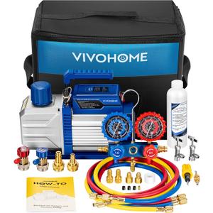 VIVOHOME 110V 1/4 HP 3.5CFM Single Stage HVAC Vacuum Pump and AC Manifold Gauge Kit, Sparkless Motor for R32 R1234yf R454B R134a R22 R410a Systems, Automotive Air Conditioner Maintenance