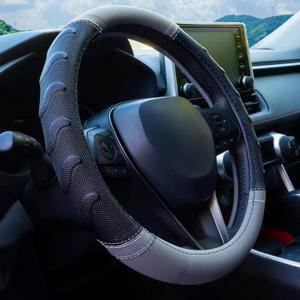 Grey Truck Steering Wheel Cover with Breathable Grip, Premium Faux Leather, Universal fit for Full Size Trucks and SUVs with Steering Wheel Size 15.5" to 16"