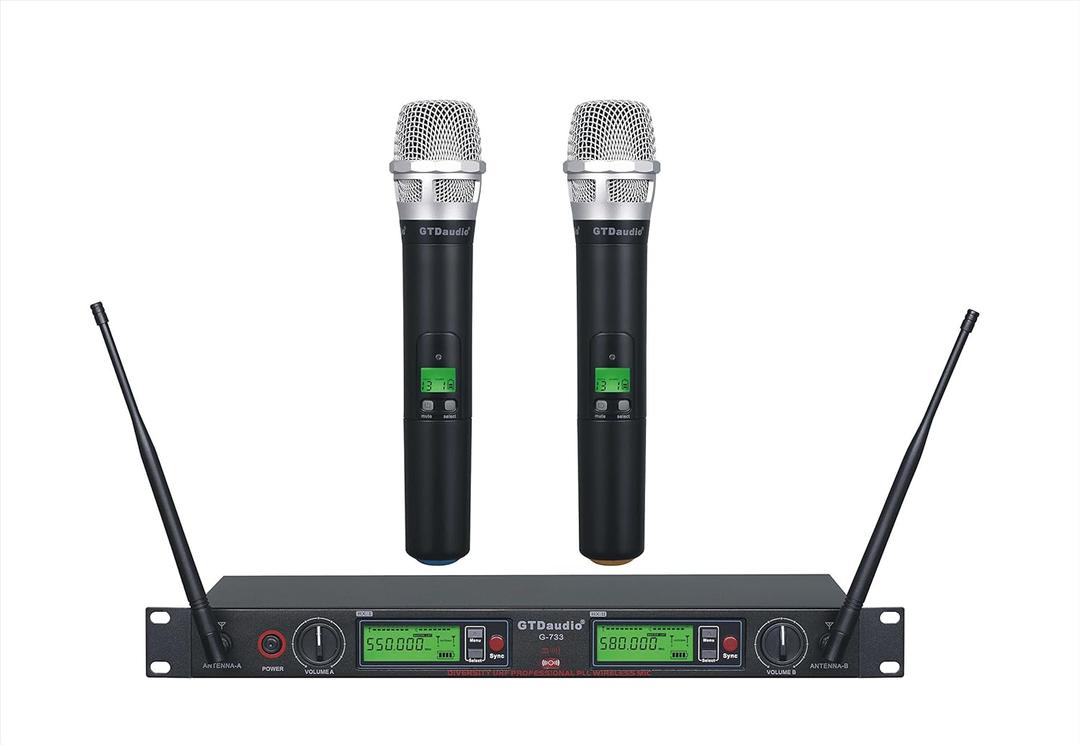 GTD Audio 2x800 Adjustable Frequency UHF True Diversity Wireless Handheld Microphone Mic System Ideal for Church, Karaoke, Dj Party, Range 400 ft (2 Hand held mics)