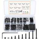 615 Pcs M2 Screw Assortment, M2 Bolts and Nuts Kit, Hex Socket Button Head Cap Screws and Nuts and Washers Set, Metric Machine Screw Assortment Kit, Small Black Assorted Screws Nuts