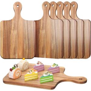 6 Pcs Cutting Board Bulk Kitchen Thicken Chopping Platter with Handles Wooden Charcuterie Serving Trays Blank Wood Boards for Engraving Wedding Housewarming(Acacia Wood,16 x 10 Inch)