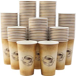Clawsoff 180 Pack 16 oz Disposable Paper Coffee Cups, Hot/Cold Drinking Cups, coffee, Juice, Retro Design, Leak-Proof, Party, Picnic, Events, Travel, Offices, Shops