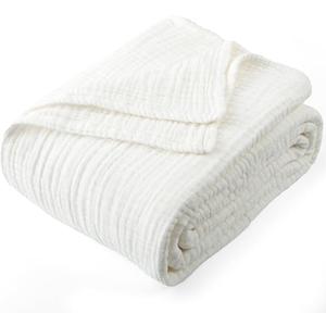 Carriediosa 100% Cotton Muslin Throw Blanket 50" X 70" Throw XL Size，4-Layers Summer Gauze Throws for Bed Couch，Soft Lightweight Breathable Linen Blankets Bedspread for Adults All Season，White