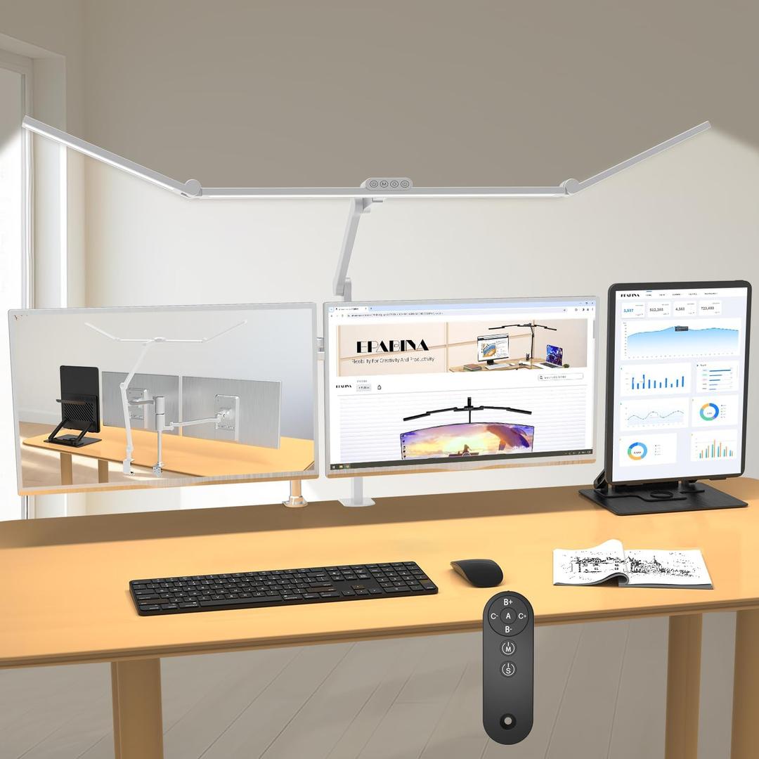 36W Ultra Bright Architect Desk Lamp with Clamp, Tall Overhead Rotatable Led Desk Light for Home Office, 47Inch Long Adjustable Monitor Light Bar with Remote for Computer Screen Desktop Table (White)