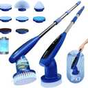2026 Upgraded Electric Spin Scrubber: 120 Min Runtime, IPX7 Waterproof Cordless Power Scrubber, Adjustable Extension Handle, 8 Heads, 2 Speeds for Shower, Tub, Tile & Floor