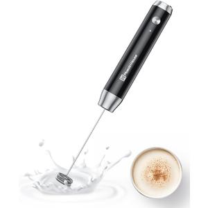 Maestri House Rechargeable Milk Frother, LunaFro NS Handheld Electric Foam Maker Waterproof Detachable Stainless Steel Whisk Drink Mixer Foamer for Lattes, Cappuccino, No Stand (Black)