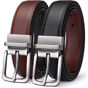 BULLIANT Men's Belt, Reversible Belt 1.25" For Gift Mens Casual Golf Dress pants shirts, One Reverse For 2 Sides(Black/ Light Brown, 56"-58" Waist Adjustable)