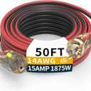 50FT Medium Duty Outdoor Extension Cords, 14/3 Gauge Electrical Wire Cable, 15 Amp Waterproof, LED Lighted Locking Plug for Indoor and Outside Use, Power Cord ETL Certified