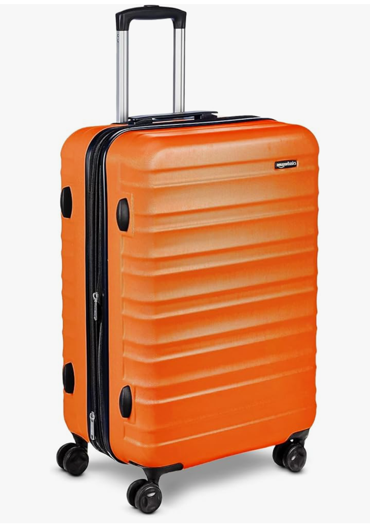 Amazon Basics 26" Hardside Medium Checked Luggage, Hardshell Suitcase With Wheels, Expandable For Up to 15% More Space, With Scratch-Resistant Surface, Four Multi-directional Wheels, Orange