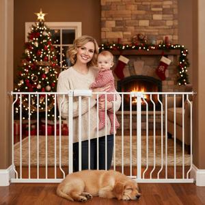 Extra Wide Baby Gates for Doorways 52.76"-62.20" Extra Wide Baby Gate Dog gate Pressure Mounted No Drilling with Walk-Through, Auto-Close & Dual-Direction Swing for Large Wide Opening White