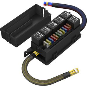 RVBOATPAT 12V Fuse Relay Box with 6 Relays and 11 Way ATC/ATO Blade Fuses, Pre-Wired Fuse and Relay Box 12 Vlot Relay Fuse Box Block for Automotive Marine Boat