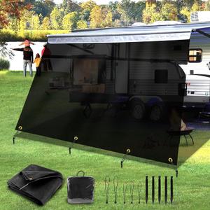RV Awning Shade Screen with Zipper 9'x17'3", RV Awning Fabric Replacement Complete Kits for Trailer Camper, RV Awning 230GSM 8.2oz, 600D Durable Mesh Blocks 88% Sunlight, Improves Shade&Privacy